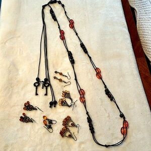 Amber Lariat & 5 sets of Earrings